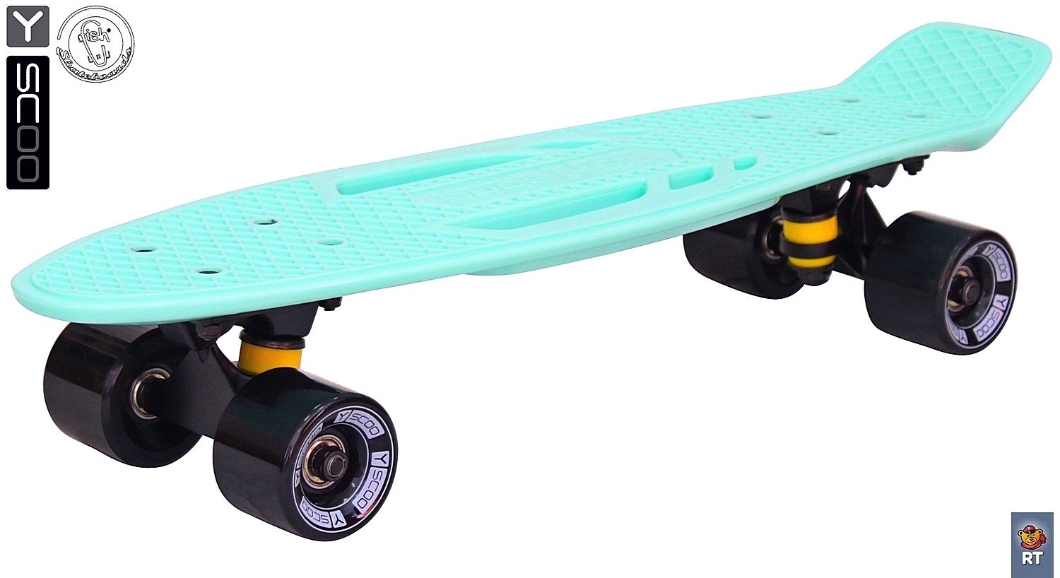 Скейтборд виниловый Y-Scoo Skateboard Fishbone 405-A с ручкой и сумкой, голубой  